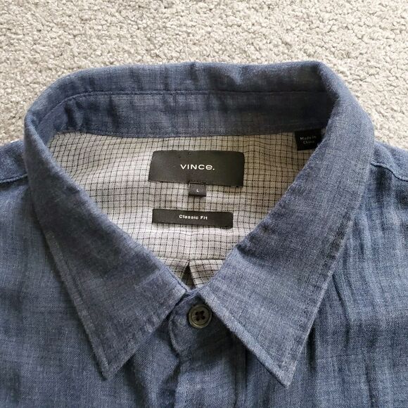 Vince Shirt Mens Large Blue Button Up Lightweight Chambray Double Face - Picture 3 of 12